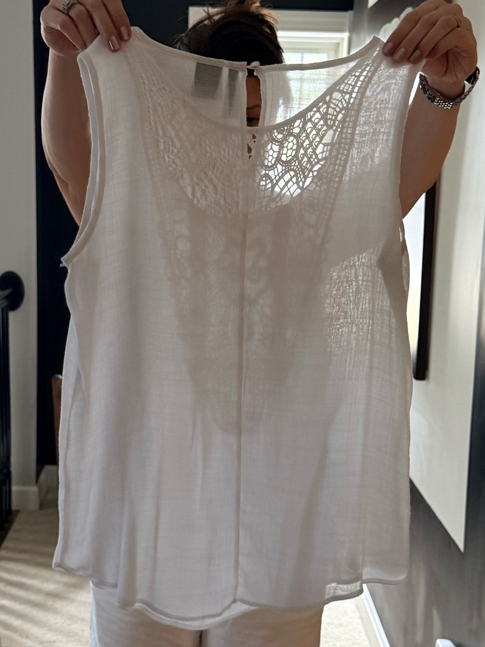 White Crochet/lace Yoke Sleeveless Blouse